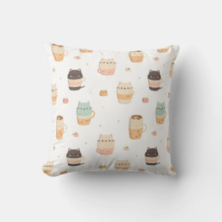 Seamless pattern with cute cats in cups cushion
