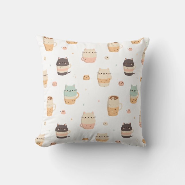 Seamless pattern with cute cats in cups cushion (Front)