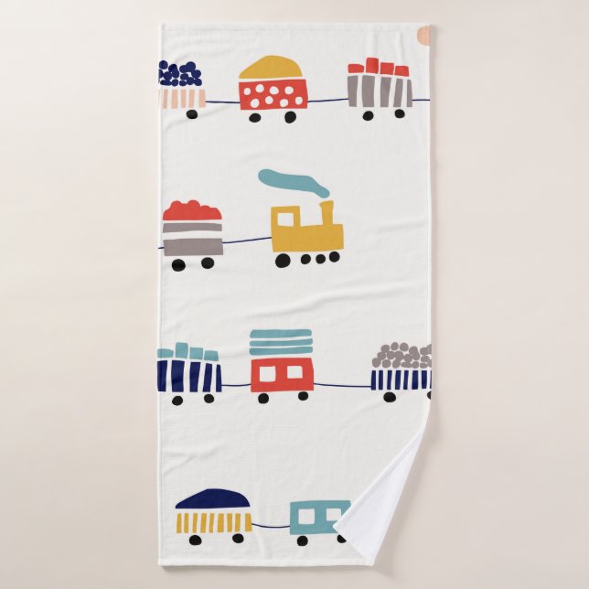 Seamless pattern with cute colour trains bath towel (Bath Towel)