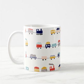 Seamless pattern with cute colour trains coffee mug