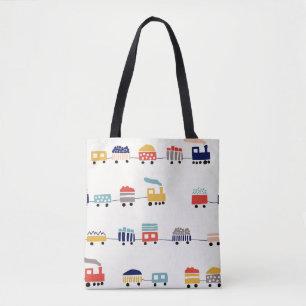 Seamless pattern with cute colour trains tote bag