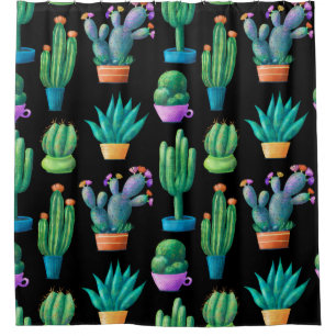 Seamless pattern with cute colourful cacti, tall,  shower curtain