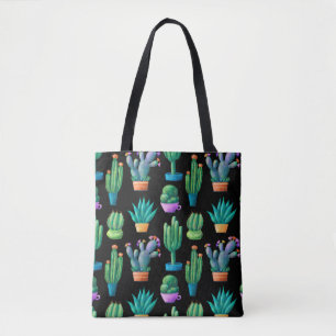Seamless pattern with cute colourful cacti, tall,  tote bag