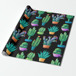 Seamless pattern with cute colourful cacti, tall, wrapping paper