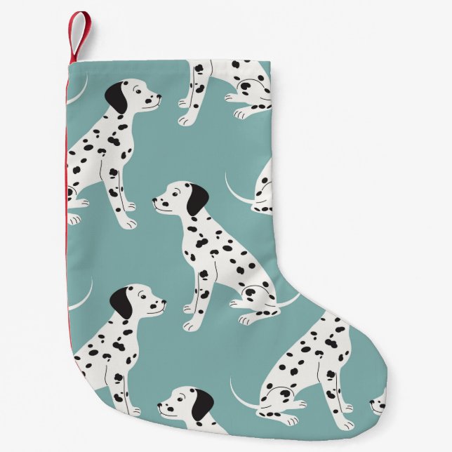 Seamless pattern with cute dalmatian small christmas stocking (Front)