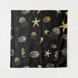 Seamless pattern with cute decorative fishes tapestry
