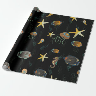 Seamless pattern with cute decorative fishes wrapping paper