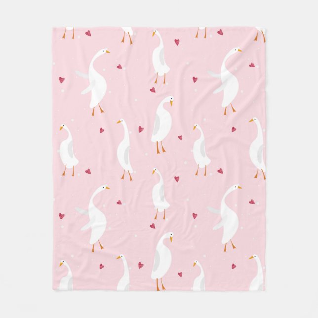 Seamless pattern with cute duck with heart on pink fleece blanket (Front)