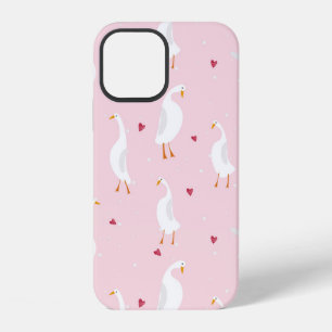 Seamless pattern with cute duck with heart on pink iPhone 12 case