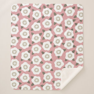 Seamless pattern with cute flowers on pink backgro sherpa blanket