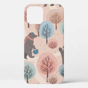 Seamless pattern with cute funny handdrawn bears i iPhone 12 case