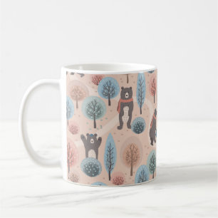 Seamless pattern with cute funny handdrawn bears i coffee mug