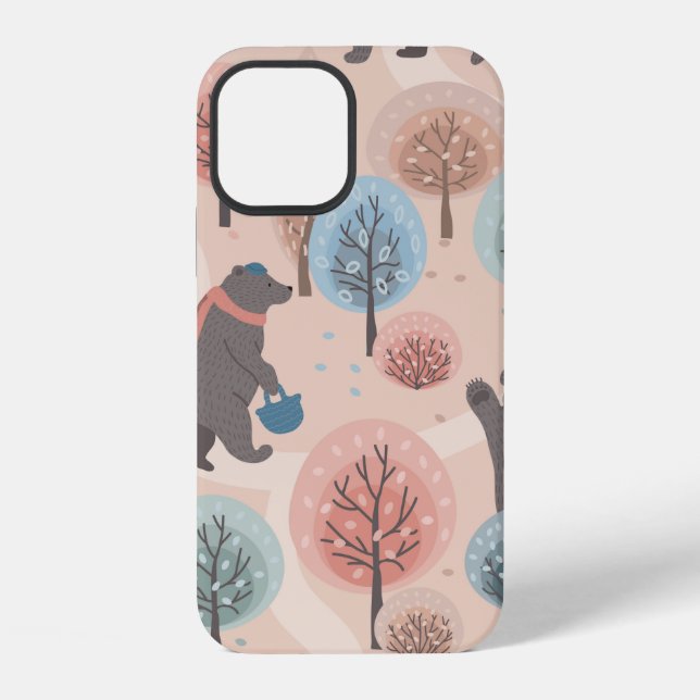 Seamless pattern with cute funny handdrawn bears i iPhone case (Back)