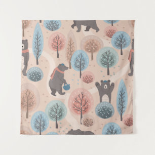 Seamless pattern with cute funny handdrawn bears i tapestry