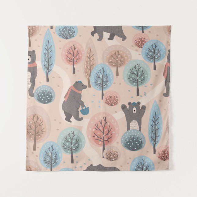 Seamless pattern with cute funny handdrawn bears i tapestry (Front)