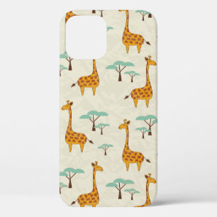 Seamless pattern with cute giraffes and trees, Vin iPhone 12 Case