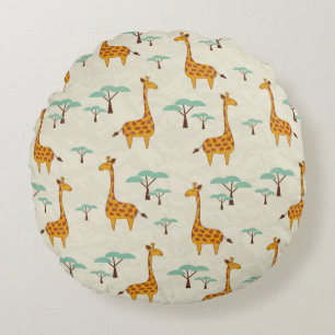 Seamless pattern with cute giraffes and trees, Vin Round Cushion