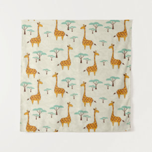 Seamless pattern with cute giraffes and trees, Vin Tapestry