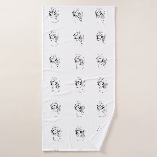 Seamless Pattern with Cute Hand-Drawn Angels – Vec Bath Towel (Bath Towel)