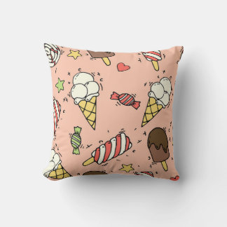 Seamless pattern with cute ice cream and lollipops cushion