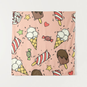Seamless pattern with cute ice cream and lollipops tapestry