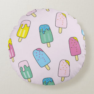 Seamless pattern with cute ice cream. Fruit ice cr Round Cushion