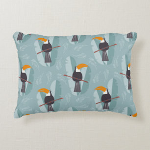 Seamless pattern with cute jungle parrot toucan on decorative cushion