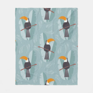 Seamless pattern with cute jungle parrot toucan on fleece blanket