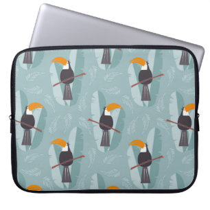 Seamless pattern with cute jungle parrot toucan on laptop sleeve