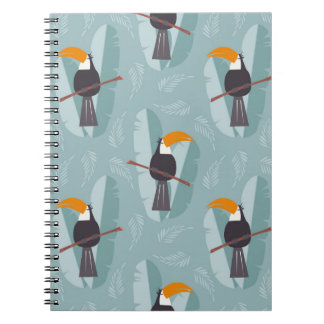 Seamless pattern with cute jungle parrot toucan on notebook