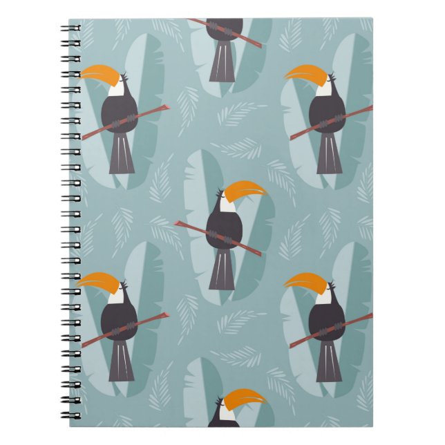 Seamless pattern with cute jungle parrot toucan on notebook (Front)