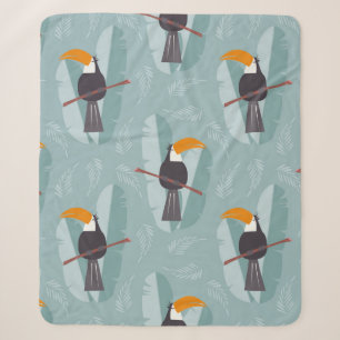 Seamless pattern with cute jungle parrot toucan on sherpa blanket