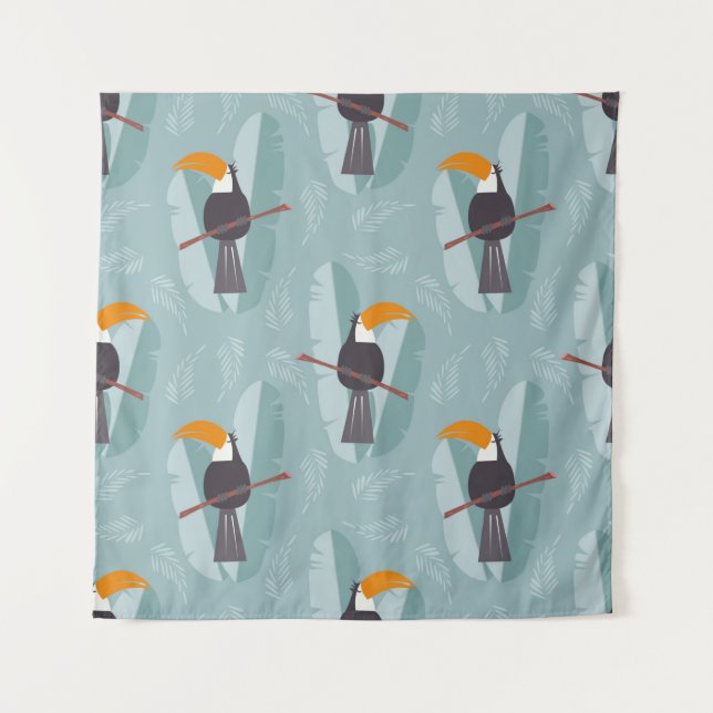 Seamless pattern with cute jungle parrot toucan on tapestry (Front)