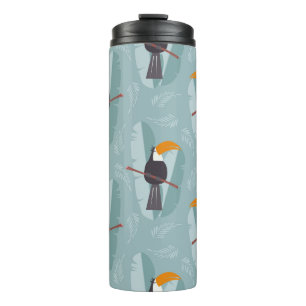 Seamless pattern with cute jungle parrot toucan on thermal tumbler