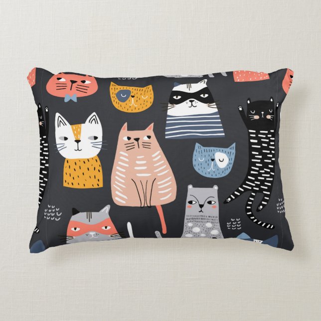 Seamless pattern with cute Kittens in diferent sty Decorative Cushion (Front)