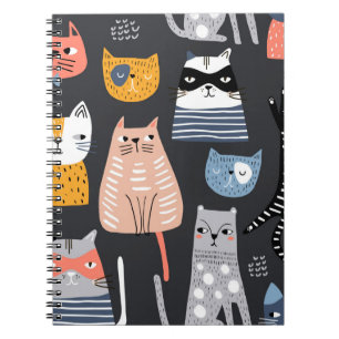 Seamless pattern with cute Kittens in diferent sty Notebook