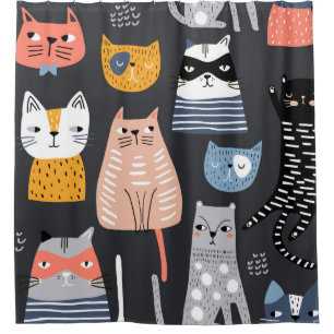 Seamless pattern with cute Kittens in diferent sty Shower Curtain
