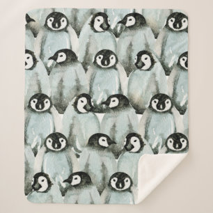 Seamless pattern with cute penguins sherpa blanket