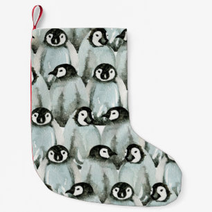 Seamless pattern with cute penguins small christmas stocking
