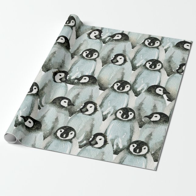Seamless pattern with cute penguins wrapping paper (Unrolled)