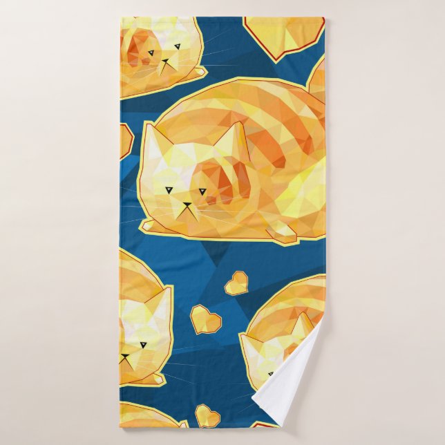Seamless pattern with cute polygonal cartoon cats, bath towel (Bath Towel)