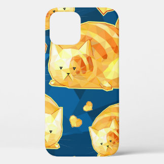 Seamless pattern with cute polygonal cartoon cats, iPhone 12 case