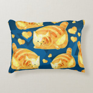 Seamless pattern with cute polygonal cartoon cats, decorative cushion