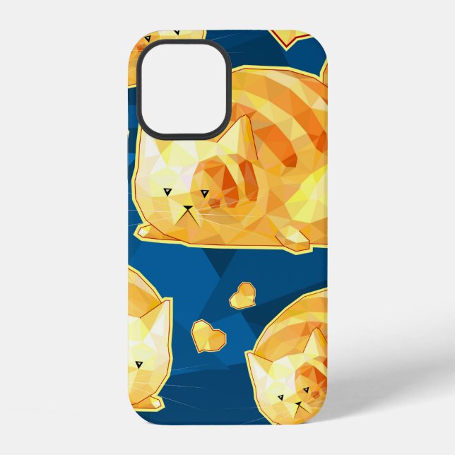 Seamless pattern with cute polygonal cartoon cats, iPhone case (Back)