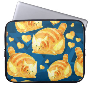 Seamless pattern with cute polygonal cartoon cats, laptop sleeve