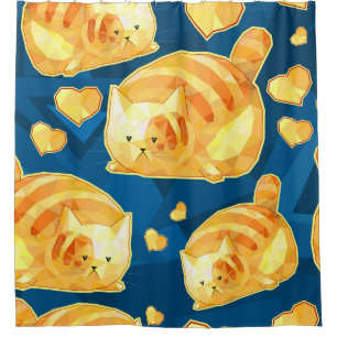 Seamless pattern with cute polygonal cartoon cats, shower curtain