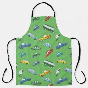 Seamless pattern with cute retro hand drawn cars apron