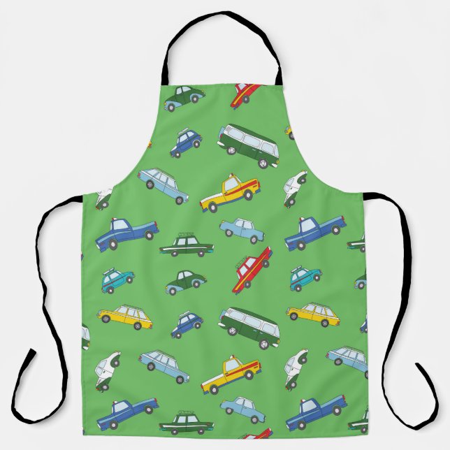 Seamless pattern with cute retro hand drawn cars apron (Front)