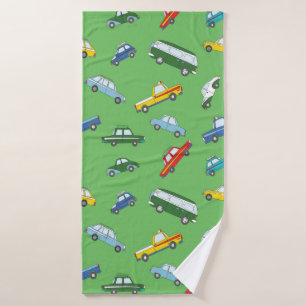 Seamless pattern with cute retro hand drawn cars bath towel