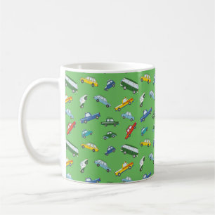 Seamless pattern with cute retro hand drawn cars coffee mug